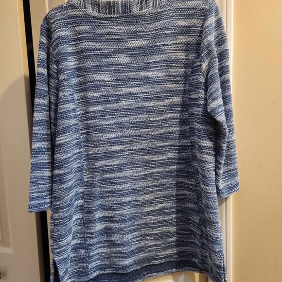 [L]‎ Liz Claiborne sweater, sz Large navy & white knit POCKETS 3/4 sleeves - Picture 4 of 6